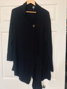 Bobeau Black Draped Cardigan with Single Button